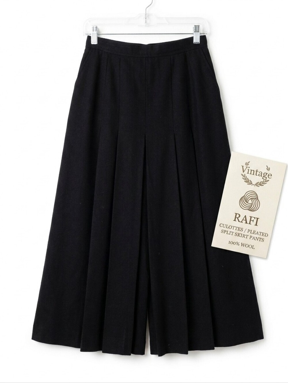 Vintage Wool Rallinati Wide Pleated Palazzo Pants Black 100% Wool Pleated